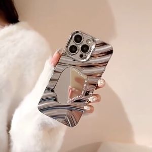 With Phone Chains Wave Mirror Case For iPhone 11 13 14 15 12 16 Pro Max XR X XS Max 7 8 Plus SE 2022 Plating Shockproof Phone Cover