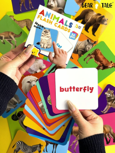 BEAR TALE ชุดการ์ดแฟลชสำหรับการเรียนรู้เบื้องต้น 54 ชิ้น ของเล่นเพื่อการศึกษาสำหรับเด็ก รูปสัตว์หลากสี ปริศนาแฟลชสองด้านแบบคิดวิเคราะห์