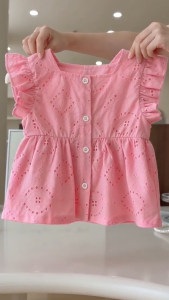 Baju budak perempuan set set baju budak perempuan kapas cotton baju set jalan budak perempuan lengan ruffle sulaman lubang casual 0-5 tahun