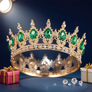 มงกุฎหรูหราสไตล์บาโรกประดับคริสตัลทรงกลม อุปกรณ์เสริมสำหรับเจ้าสาวงานแต่งงาน งานปาร์ตี้วันหยุด เครื่องประดับศีรษะสำหรับชุดเดรส