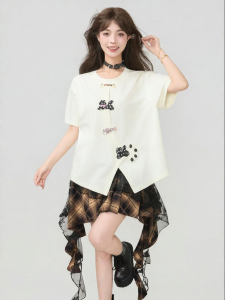 KEIKO | Cream Style Cartoon Embroidery Breathable T-shirt