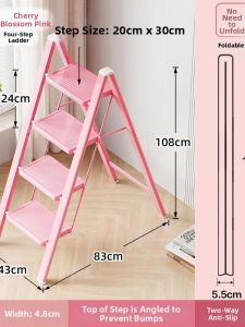 Pink Multi-functional Indoor Stepladder 4 Steps