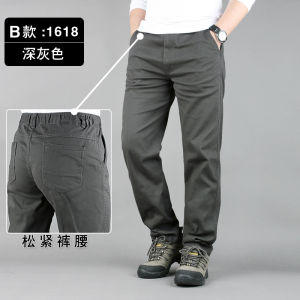 Spring Pure Cotton Straight Leg Work Trousers Mens Loose Large Size Multi-Pocket Long Pants Mid-Aged Spring Autumn Versatile Trousers
