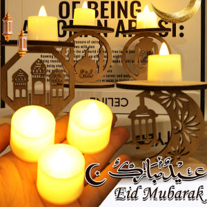 Eid Al Fitr เครื่องประดับไม้โคมไฟโต๊ะเทียนอิเล็กทรอนิกส์ LED ปราสาทพระจันทร์กลวงเดือนรอมฎอนแสงสีชายืน2025อิสลามมุสลิมของตกแต่งงานแต่งงานงานปาร์ตี้