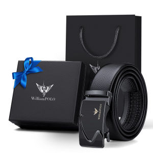 Paul Automatic Buckle Leather Belt for Men Valentines Day Gift Mirror Belt for Boyfriend Husband Casual Waist Belt