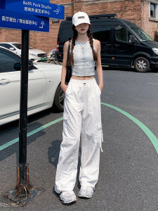 American White Ice Silk Quick-Drying Cargo Pants Womens 2024 Summer Thin Slimming Loose Tappered Wide Leg Leisure Pants