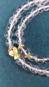 Vòng tay đá Thạch Anh trắng pha lê size hạt 6 li kiểu quấn 2 vòng tay phối charm cá vàng charm ốp hoa | Hoa Minh Gem