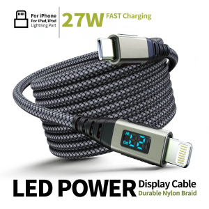 MFI Certified 27W USB-C to Lightning Cable Fast Charging LED Display Screen For iPhone 14/13/12/11/10 Series iPad Pro/Air
