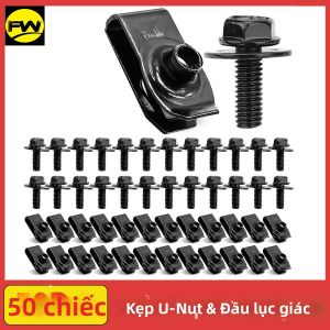 Bộ 50 Kẹp Chữ U Và Bu Lông Đầu Lục Giác Bằng Thép Không Gỉ Cho Xe Hơi Dùng Cho Chắn Bùn Gầm Xe Ốp Cản.
