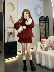 XUECAIQI | Winter New Year Fashion Outfit Red Cloak and Coat Set