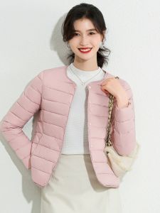Womens Short Lightweight Slim Fit down Cotton Jacket round Neck Base Layer Silk Cotton Padded Coat Inner Wear Small Coat