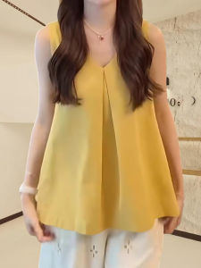 Shalldoer | Korean Lazy Style Solid Color V-neck Sleeveless Vest Womens New 2025 Summer Thin Breathable Fashionable Anti-aging Top