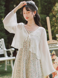 French Style Lightweight Open Cardigan Summer 2025 Outerwear Short Sleeveless V-Neck Belted Pure Color Sun Protection Fairy Tale