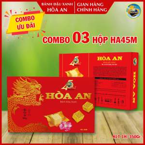 Combo 03 Hộp Bánh Đậu Xanh Hòa An Hộp HA45M KLT 350gr