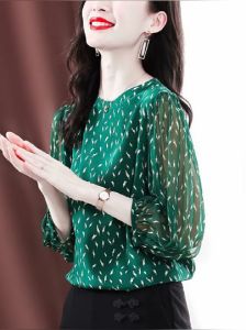 เสื้อผ้าไหมแขนสั้นหรูทรงราชินีแขนสั้นสำหรับผู้หญิง 2023 3/4 แขนสั้นฤดูร้อนพิมพ์ลายเสื้อ