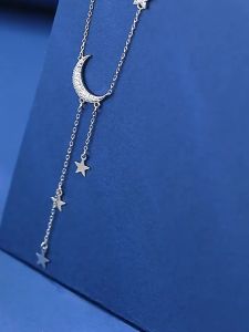 GL Fashion SILVER zircon sweet star moon Tassel stainless steel Necklace for women N8009