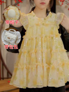 Korean Style Girls Summer Dress Floral Print Princess Skirt Childrens Clothing Fly Sleeve Cute Girls Dress Birthday Party