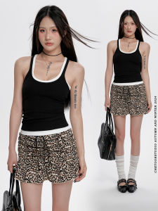 Black U-Neck Ribbed Strap Vest Women Summer Classic Versatile Base Layer Slimming Cool Short Top Splice Commute Slim Fit Thickened Short Length