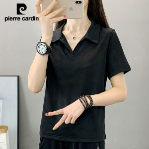 Pierre Cardin Womens Ice Silk Quick Dry Short Sleeve Polo Shirt Summer New Casual Loose Sport Top Korean Style Printed Pure Color