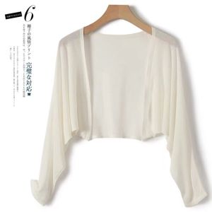 Elegant Ice Silk Open Cardigan Womens Summer Thin Outerwear Long Sleeve Loose Fit Solid Color Commute Style Fashionable