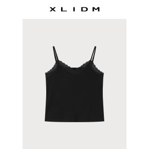 Plus Size V-Neck Lace Camisole Elastic Rib Knit Adjustable Straps