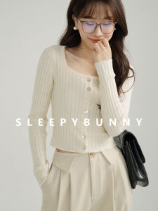 Retro Square Collar Vertical Stripe Knit Sweater 100 Wool