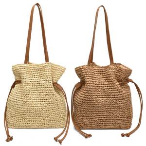 ผู้หญิงที่มีสไตล์ถักไหล่ถุงฟางสีทึบถุงใต้วงแขนขนาดใหญ่[Winnereco World]