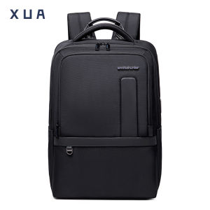 High-End Black Business Commuter Backpack for Men Expandable 16 Inch Laptop Bag Multi-Layered Bookbag Polyester Material