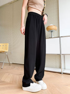 Slim Fit Ice Silk Wide Leg Pants Women Summer plus Size Loose Drapey Casual High Waist Trousers Straight Cut Floor Length