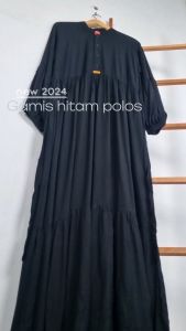 Gamis susun 2 HITAM POLOS PREMIUM RAYON BAHAN KATUN ADEM JATUH LEMBUT PUTIH BUSUI UMRAH HAJI SYARI