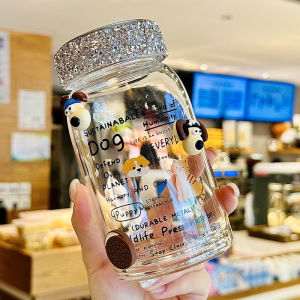 Luxurious High-Boron-Silica Glass Cup for Women with Diamonds Heat Resistant Elegant Design Premium Feel 450ML Daily Use