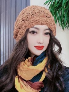 Slim Knitted Hat for Women Spring Autumn Fashionable Hair Covering White Hair Concealing Cap round Top Knitwear Elegant Style