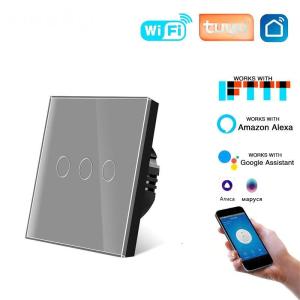 UBARO | Tuya WiFi Smart Touch Switch 1/2/3/4 Gang 2-Way Control EU Glass Panel Light Switch Neutral Wire Alexa Google Voice Control Time