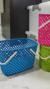 Mini Knitted Basket Plastic Storage Organizer with Handle Multi-Purpose Basket for Bathroom Kitchen Bedroom Office