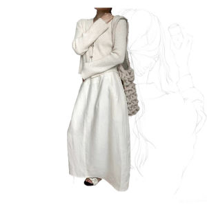 Plus Size Chubby Girl French Style New Arrival Summer Womens White Skirt Minimalist Easiest for Match Linen Bud Skirt Swing Long Dress