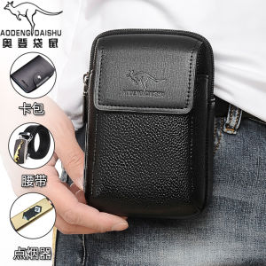 Mens Mini Casual Business Mobile Phone Waist Bag Leather Belt Small Hanging Bag Single Shoulder Slant Cross Male Bag