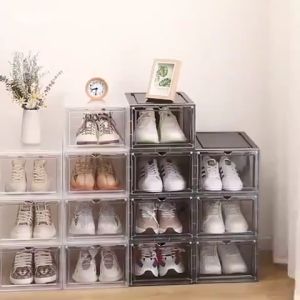 Kotak Sepatu Transparan Acrylic Box Ukuran Besar Shoes Box Stackable Tempat Penyimpanan Sepatu Rak Sepatu Premium