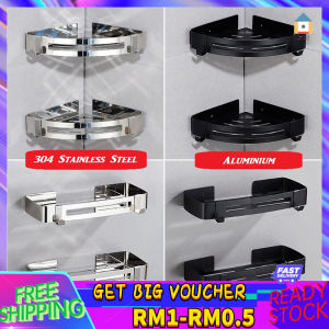 【Malaysia Spot Sale】Bathroom Shampoo Holder 304 Stainless Steel Shower Shelf Holder Kitchen Storage Corner Rack Rak Dinding Bilik Tandas
