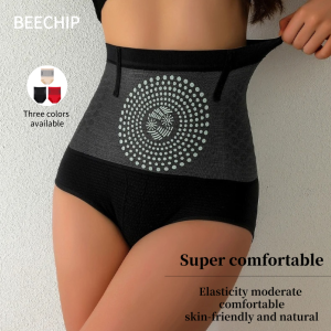 Flarixa Seamless Womens High Waist Abdomen Control Panties Magnetic Therapy Warm Uterus Underwear Body Shaping Briefs