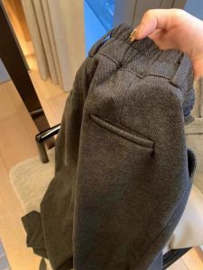 Fall New Style Retro European Loose Fit Carbon Grey Elastic Waist Wide Leg Pants Slimming Effect High Waist Long Trousers