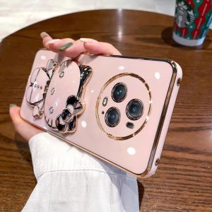 Applicable to Honor magic5 mobile phone case electroplated cat bracket makeup mirror magic4 silicone soft case protective cover batch h260709