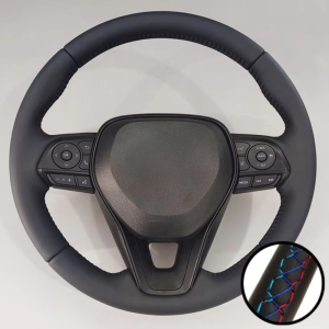 Hand Stitched Black Microfiber Leather AX50 Corolla G12 Axio Altis Camry Xv70 Avalon Steering Wheel Cover For Toyota RAV4