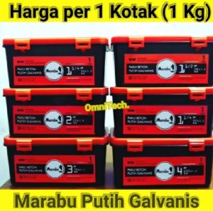 1 Dus = 1 Kg Paku Beton Tembok Putih Marabu 1 Kg Dus Kotak Galvanis Nail