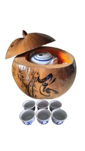 Bộ bình ủ trà trái dừa khắc chữ "Tín" / Bình trà 04 - 09 lít / Giữ ấm 3 - 6 giờ / Sản phẩm sản xuất thủ công trứ danh xứ dừa Bến Tre