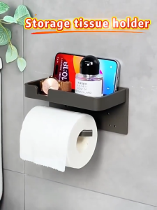 AIODIY Toilet Tissue Holder Storage Rack Wall Mount Tissue Box Bathroom No Punching Required Toilet Paper Holder Household Toilet Paper Roll Holder