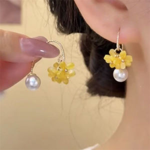 Elegant Pearled Osmanthus Tassel Earrings Sweet Fashionable Fresh out Korean Style Alloy Gemstone Womens Jewelry Earrings