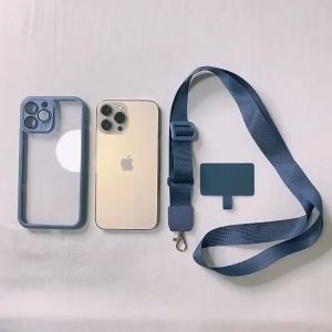 Nylon Phone Lanyard with Patch Pads Phone Anti-lost Long Lanyard Adjustable Mobile Phone Neck Strap Black Phone Lanyard Patch Universal  Lanyards Rope Strap