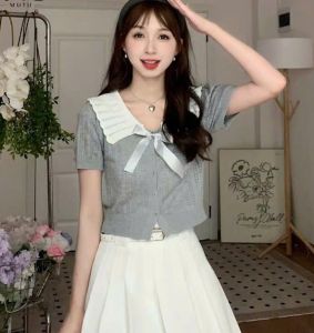 Áo Len Cardigan Tiểu Thư Cổ Sen Cài Nơ Thời Trang Nữ Trẻ Đi Chơi Đi Làm Dưới 57kg Habis