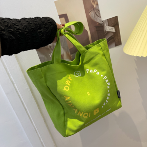 Fashion Canvas Single Shoulder Bag With Letter Print Casual Tote Bag For Students Universal Shopping Bag Soft Zipper Closure