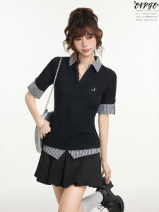 EVPGB | Áo Sơ Mi Đen Regular Slim Fit Cổ Polo 2 Mảnh